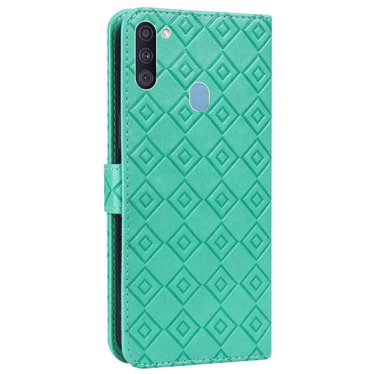 For Samsung Galaxy A11 / M11 Embossed Big Small Concentric Squares Pattern Horizontal Flip Leather Case with Card Slot & Holder & Wallet