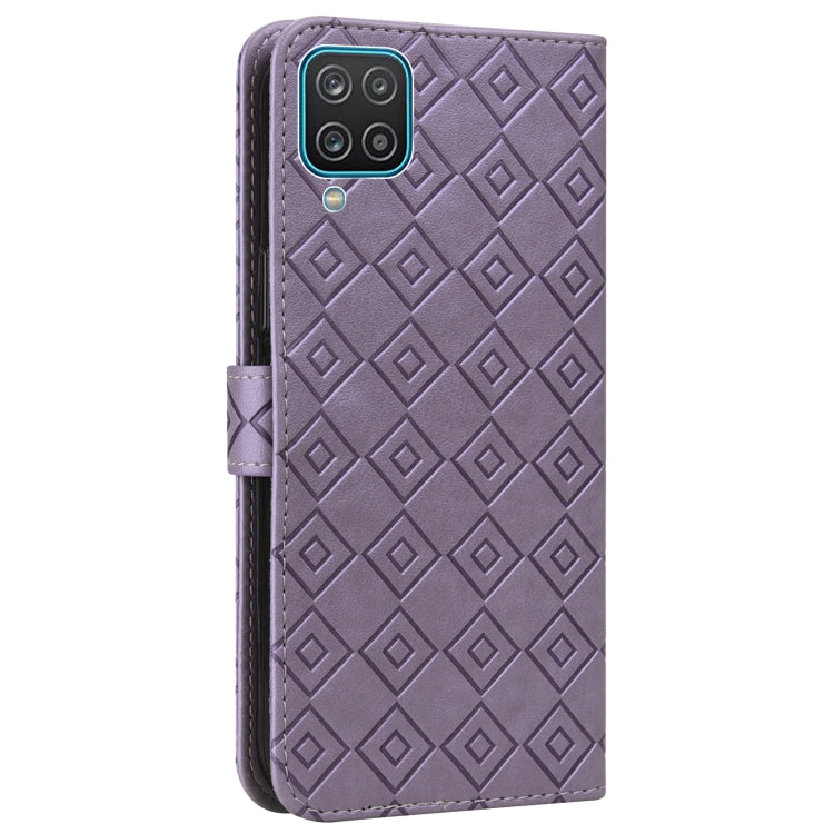 For Samsung Galaxy A12 5G Embossed Big Small Concentric Squares Pattern Horizontal Flip Leather Case with Card Slot & Holder & Wallet