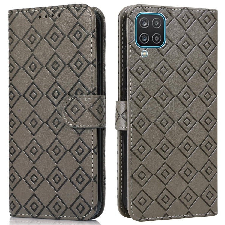 For Samsung Galaxy A12 5G Embossed Big Small Concentric Squares Pattern Horizontal Flip Leather Case with Card Slot & Holder & Wallet