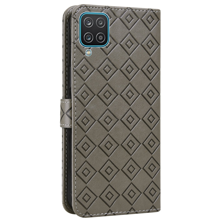 For Samsung Galaxy A12 5G Embossed Big Small Concentric Squares Pattern Horizontal Flip Leather Case with Card Slot & Holder & Wallet