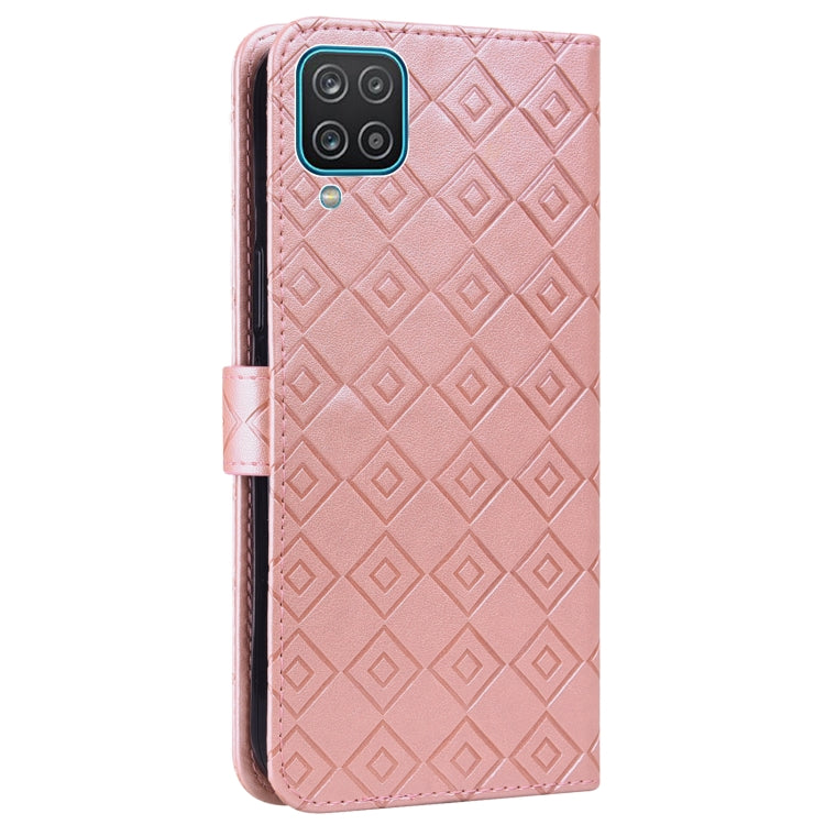 For Samsung Galaxy A12 5G Embossed Big Small Concentric Squares Pattern Horizontal Flip Leather Case with Card Slot & Holder & Wallet