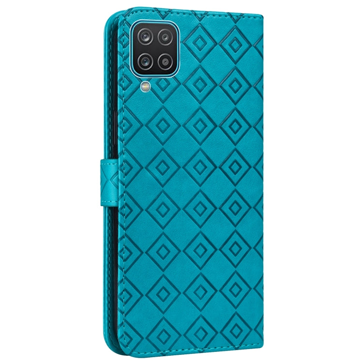 For Samsung Galaxy A12 5G Embossed Big Small Concentric Squares Pattern Horizontal Flip Leather Case with Card Slot & Holder & Wallet