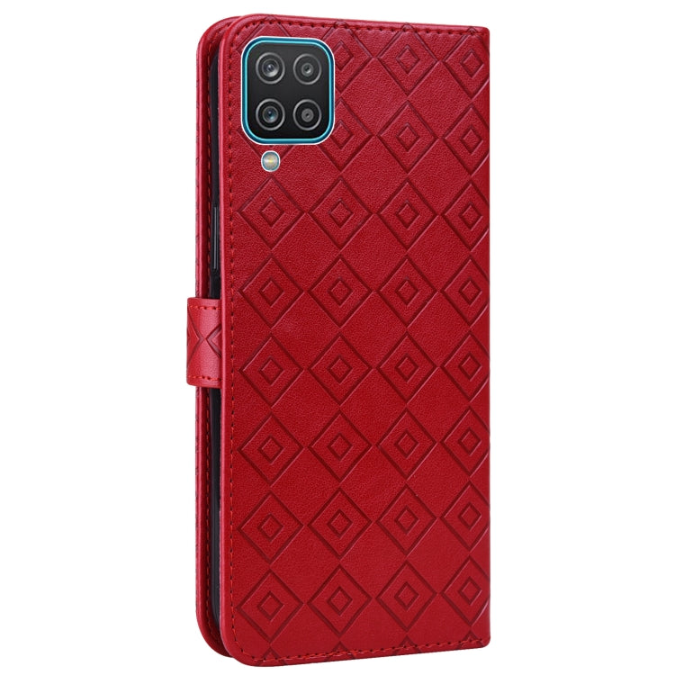 For Samsung Galaxy A12 5G Embossed Big Small Concentric Squares Pattern Horizontal Flip Leather Case with Card Slot & Holder & Wallet
