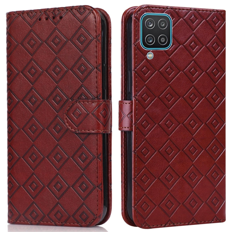 For Samsung Galaxy A12 5G Embossed Big Small Concentric Squares Pattern Horizontal Flip Leather Case with Card Slot & Holder & Wallet