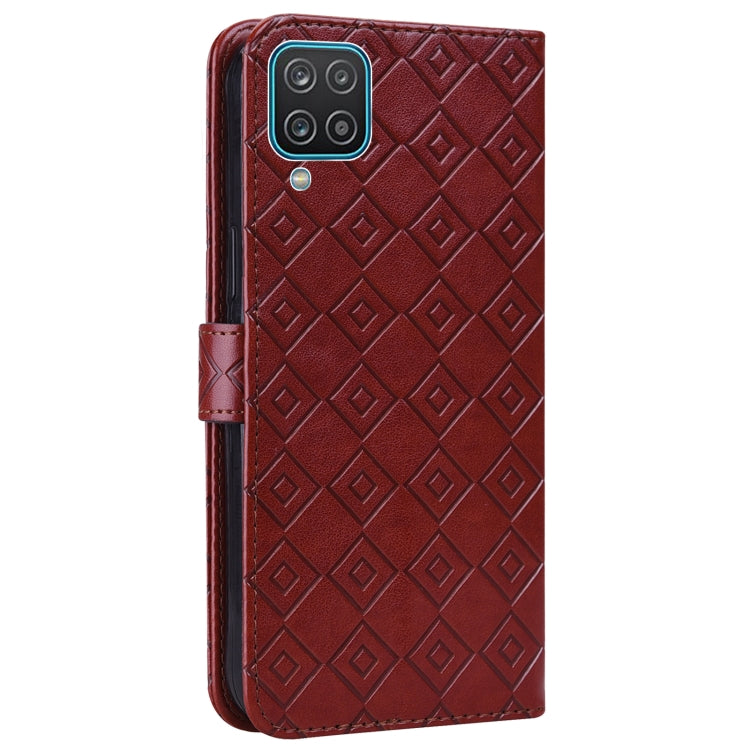 For Samsung Galaxy A12 5G Embossed Big Small Concentric Squares Pattern Horizontal Flip Leather Case with Card Slot & Holder & Wallet
