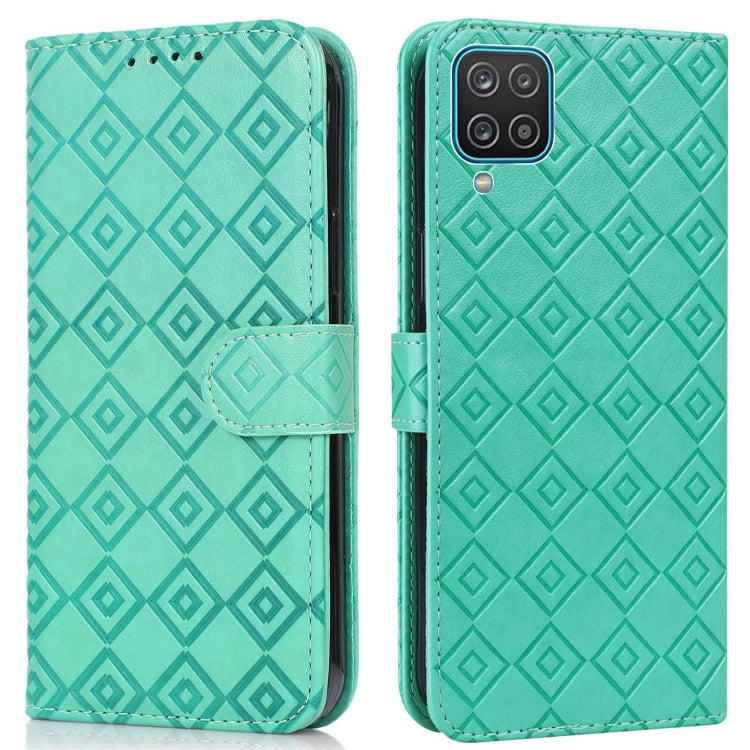 For Samsung Galaxy A12 5G Embossed Big Small Concentric Squares Pattern Horizontal Flip Leather Case with Card Slot & Holder & Wallet