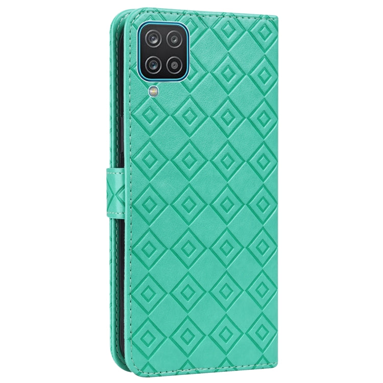 For Samsung Galaxy A12 5G Embossed Big Small Concentric Squares Pattern Horizontal Flip Leather Case with Card Slot & Holder & Wallet