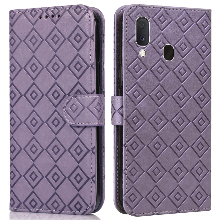 For Samsung Galaxy A30 / A20 Embossed Big Small Concentric Squares Pattern Horizontal Flip Leather Case with Card Slot & Holder & Wallet