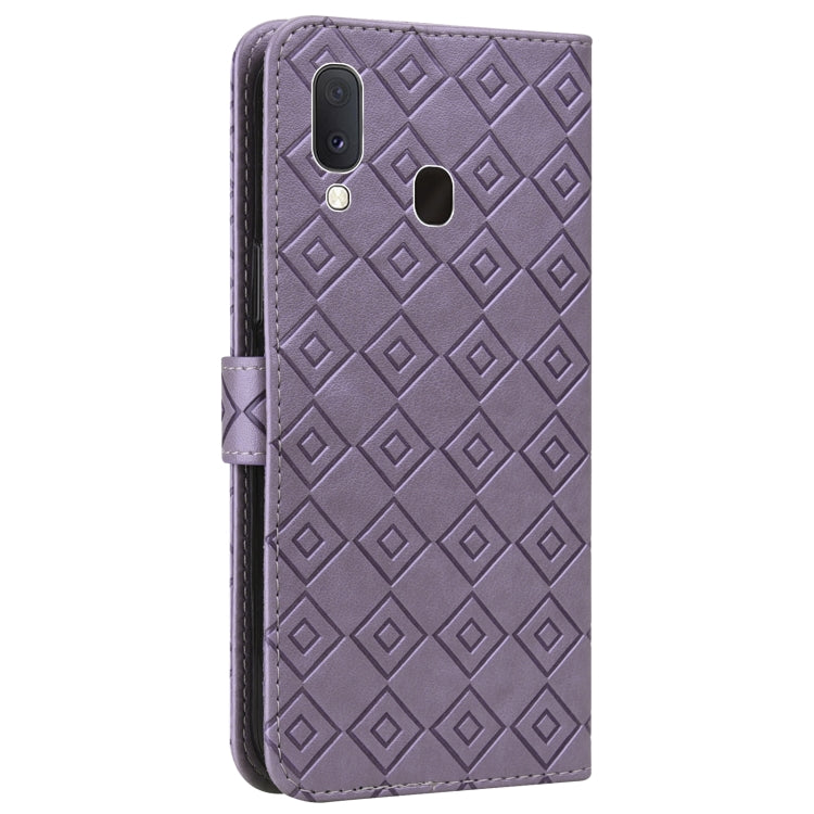 For Samsung Galaxy A30 / A20 Embossed Big Small Concentric Squares Pattern Horizontal Flip Leather Case with Card Slot & Holder & Wallet