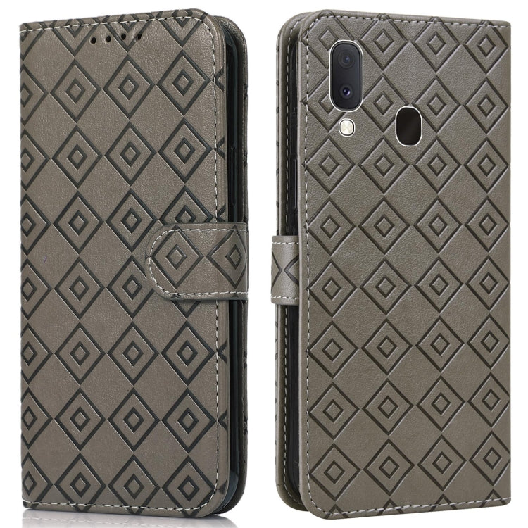 For Samsung Galaxy A30 / A20 Embossed Big Small Concentric Squares Pattern Horizontal Flip Leather Case with Card Slot & Holder & Wallet