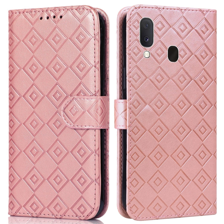 For Samsung Galaxy A30 / A20 Embossed Big Small Concentric Squares Pattern Horizontal Flip Leather Case with Card Slot & Holder & Wallet