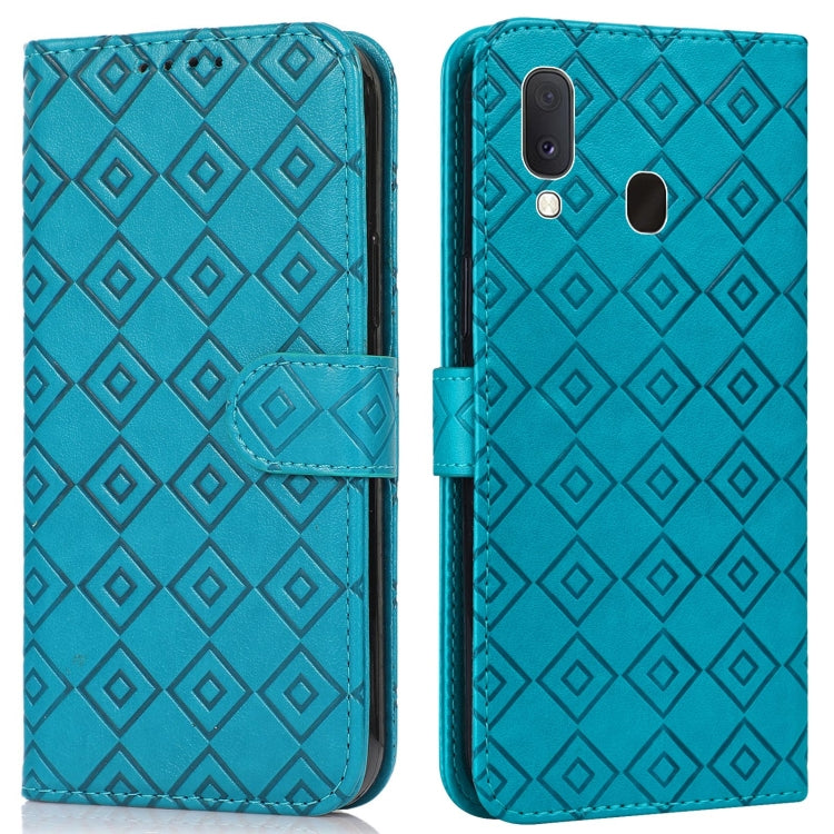 For Samsung Galaxy A30 / A20 Embossed Big Small Concentric Squares Pattern Horizontal Flip Leather Case with Card Slot & Holder & Wallet