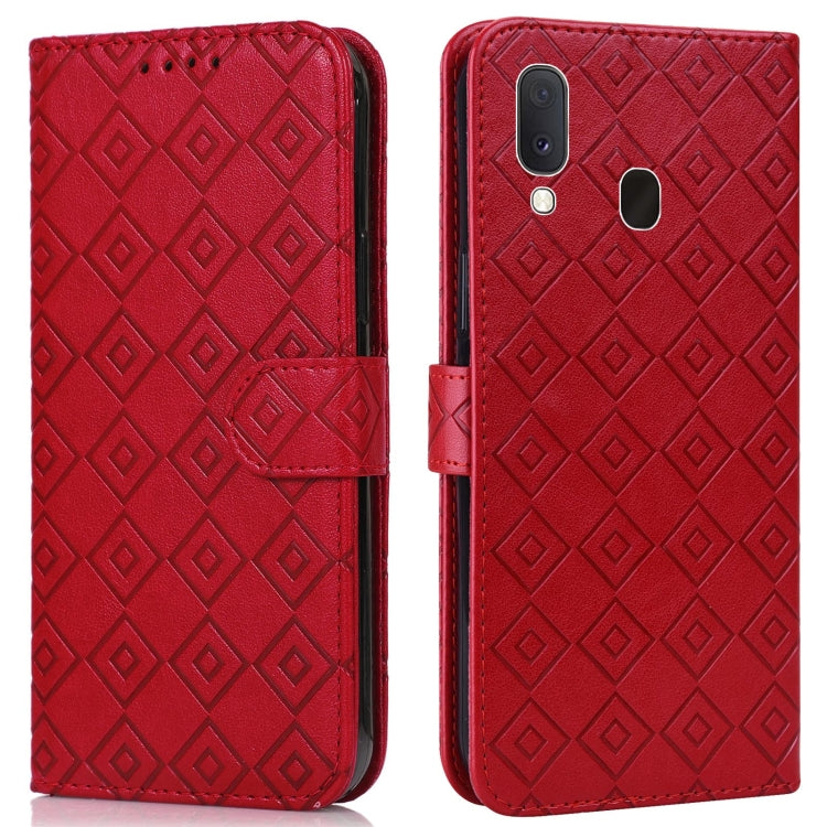 For Samsung Galaxy A30 / A20 Embossed Big Small Concentric Squares Pattern Horizontal Flip Leather Case with Card Slot & Holder & Wallet