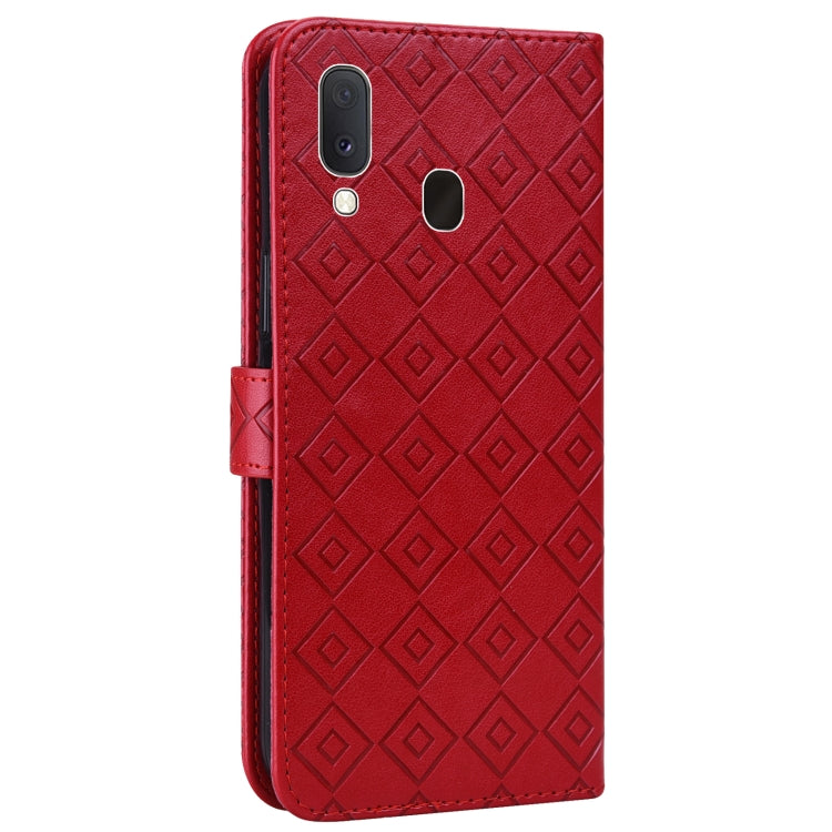 For Samsung Galaxy A30 / A20 Embossed Big Small Concentric Squares Pattern Horizontal Flip Leather Case with Card Slot & Holder & Wallet