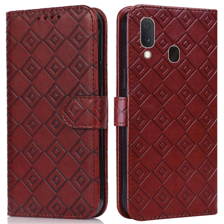 For Samsung Galaxy A30 / A20 Embossed Big Small Concentric Squares Pattern Horizontal Flip Leather Case with Card Slot & Holder & Wallet