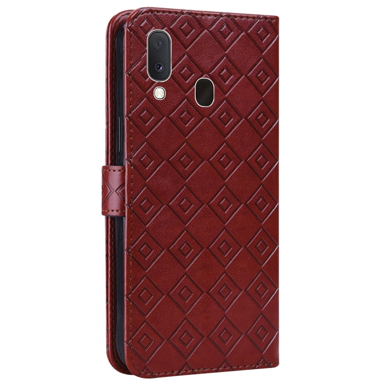 For Samsung Galaxy A30 / A20 Embossed Big Small Concentric Squares Pattern Horizontal Flip Leather Case with Card Slot & Holder & Wallet