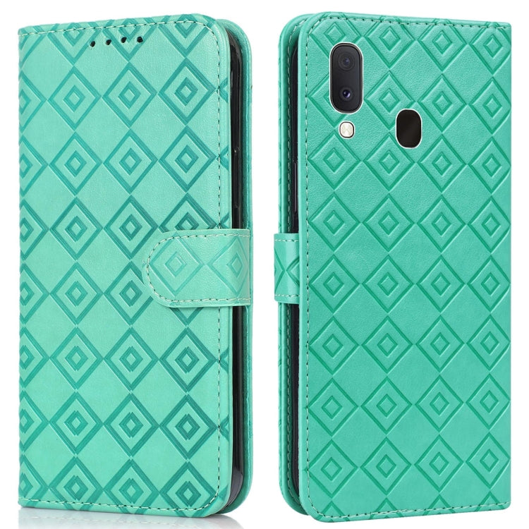 For Samsung Galaxy A30 / A20 Embossed Big Small Concentric Squares Pattern Horizontal Flip Leather Case with Card Slot & Holder & Wallet