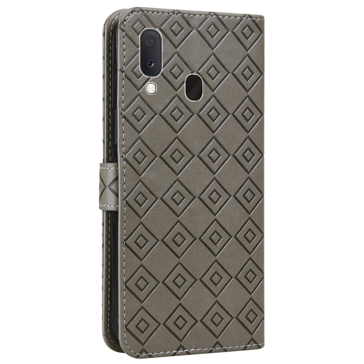 For Samsung Galaxy A20e Embossed Big Small Concentric Squares Pattern Horizontal Flip Leather Case with Card Slot & Holder & Wallet