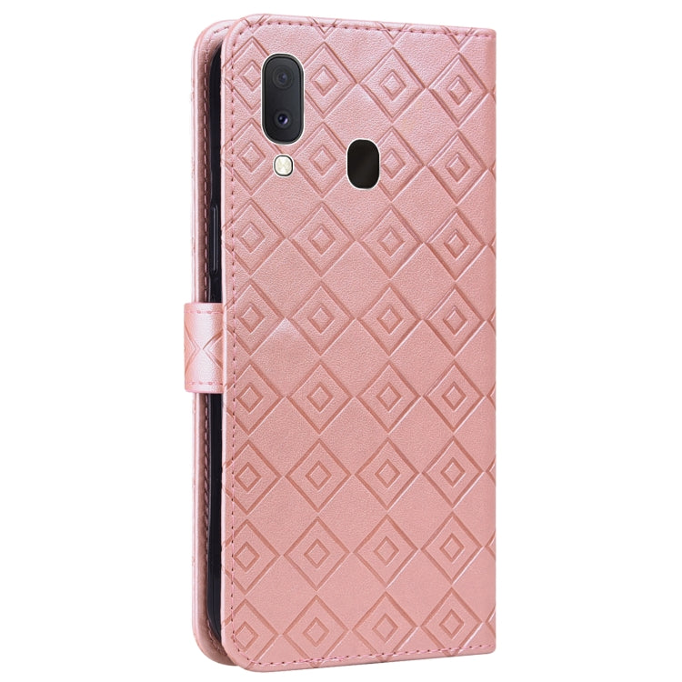For Samsung Galaxy A20e Embossed Big Small Concentric Squares Pattern Horizontal Flip Leather Case with Card Slot & Holder & Wallet