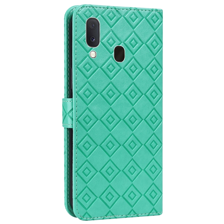 For Samsung Galaxy A20e Embossed Big Small Concentric Squares Pattern Horizontal Flip Leather Case with Card Slot & Holder & Wallet