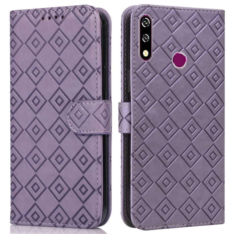 For Samsung Galaxy A20s Embossed Big Small Concentric Squares Pattern Horizontal Flip Leather Case with Card Slot & Holder & Wallet