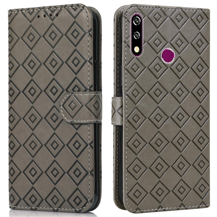 For Samsung Galaxy A20s Embossed Big Small Concentric Squares Pattern Horizontal Flip Leather Case with Card Slot & Holder & Wallet