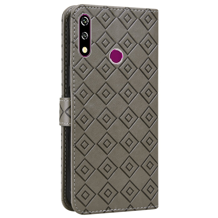 For Samsung Galaxy A20s Embossed Big Small Concentric Squares Pattern Horizontal Flip Leather Case with Card Slot & Holder & Wallet