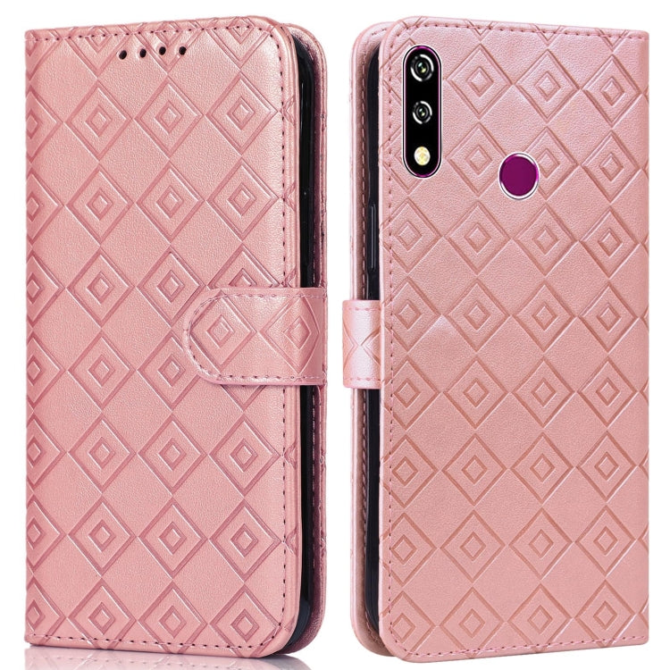 For Samsung Galaxy A20s Embossed Big Small Concentric Squares Pattern Horizontal Flip Leather Case with Card Slot & Holder & Wallet