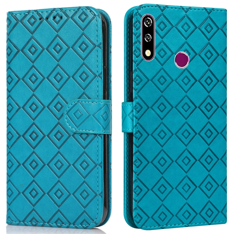 For Samsung Galaxy A20s Embossed Big Small Concentric Squares Pattern Horizontal Flip Leather Case with Card Slot & Holder & Wallet