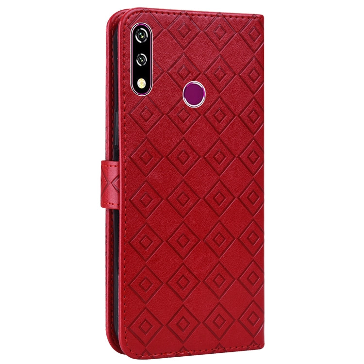 For Samsung Galaxy A20s Embossed Big Small Concentric Squares Pattern Horizontal Flip Leather Case with Card Slot & Holder & Wallet