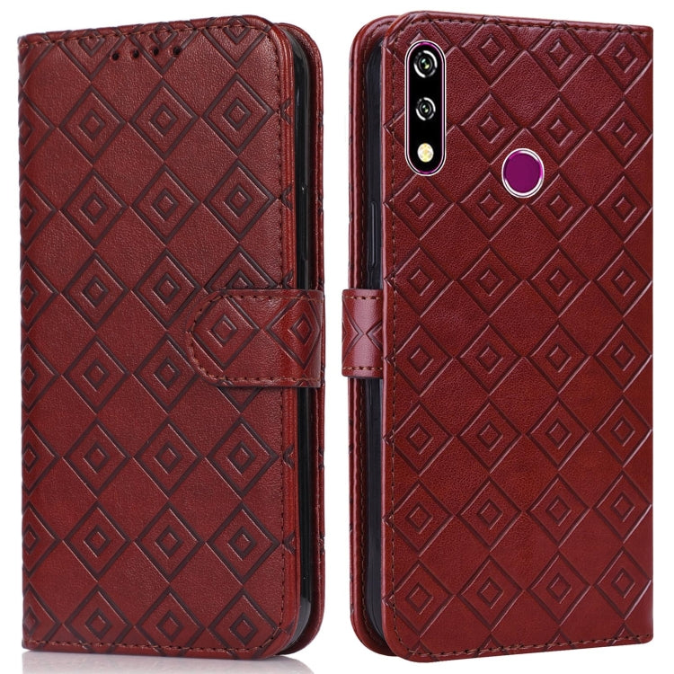 For Samsung Galaxy A20s Embossed Big Small Concentric Squares Pattern Horizontal Flip Leather Case with Card Slot & Holder & Wallet