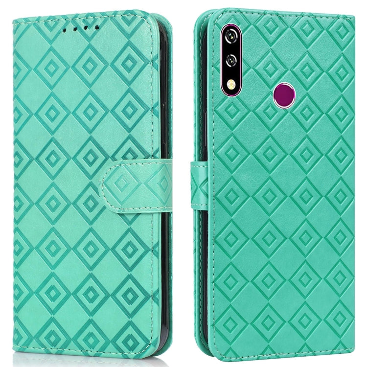 For Samsung Galaxy A20s Embossed Big Small Concentric Squares Pattern Horizontal Flip Leather Case with Card Slot & Holder & Wallet