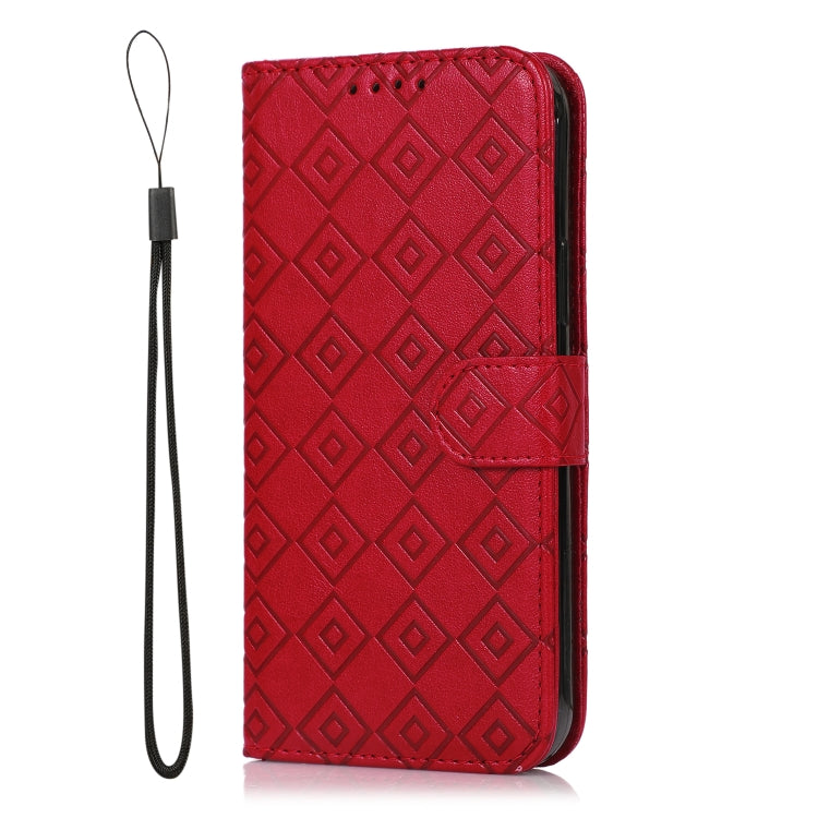 For Samsung Galaxy A21 US Version Embossed Big Small Concentric Squares Pattern Horizontal Flip Leather Case with Card Slot & Holder & Wallet