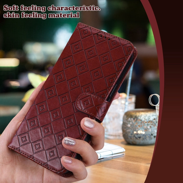 For Samsung Galaxy A21s Embossed Big Small Concentric Squares Pattern Horizontal Flip Leather Case with Card Slot & Holder & Wallet