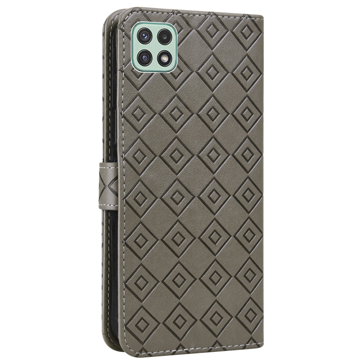 For Samsung Galaxy A22 5G Embossed Big Small Concentric Squares Pattern Horizontal Flip Leather Case with Card Slot & Holder & Wallet