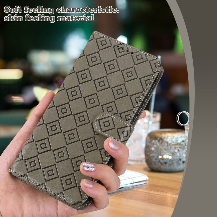 For Samsung Galaxy A22 5G Embossed Big Small Concentric Squares Pattern Horizontal Flip Leather Case with Card Slot & Holder & Wallet