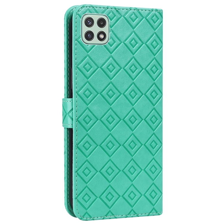For Samsung Galaxy A22 5G Embossed Big Small Concentric Squares Pattern Horizontal Flip Leather Case with Card Slot & Holder & Wallet