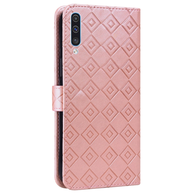 For Samsung Galaxy A30s EU Version Embossed Big Small Concentric Squares Pattern Horizontal Flip Leather Case with Card Slot & Holder & Wallet