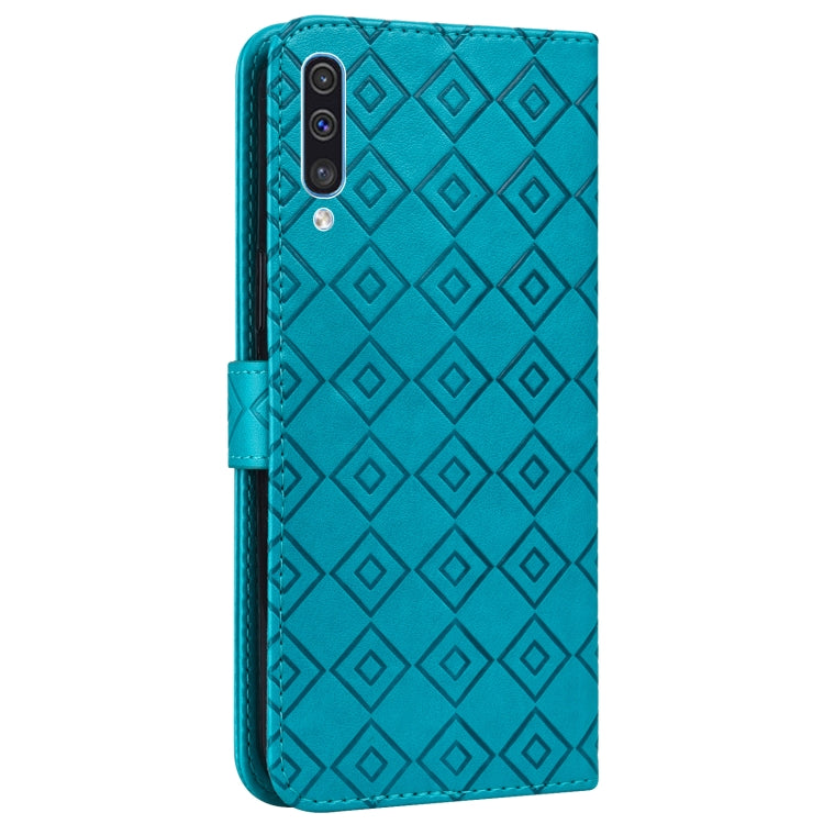 For Samsung Galaxy A30s EU Version Embossed Big Small Concentric Squares Pattern Horizontal Flip Leather Case with Card Slot & Holder & Wallet