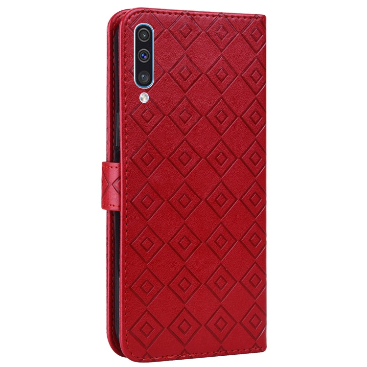 For Samsung Galaxy A30s EU Version Embossed Big Small Concentric Squares Pattern Horizontal Flip Leather Case with Card Slot & Holder & Wallet