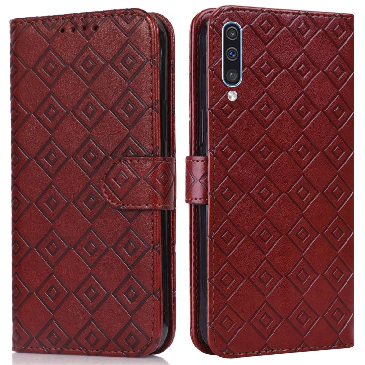 For Samsung Galaxy A30s EU Version Embossed Big Small Concentric Squares Pattern Horizontal Flip Leather Case with Card Slot & Holder & Wallet