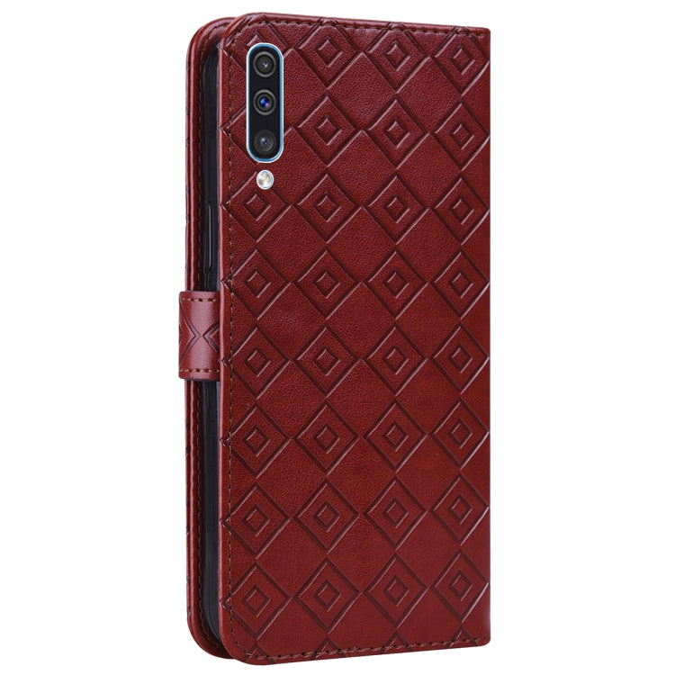 For Samsung Galaxy A30s EU Version Embossed Big Small Concentric Squares Pattern Horizontal Flip Leather Case with Card Slot & Holder & Wallet