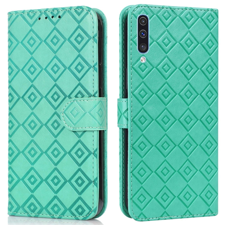 For Samsung Galaxy A30s EU Version Embossed Big Small Concentric Squares Pattern Horizontal Flip Leather Case with Card Slot & Holder & Wallet