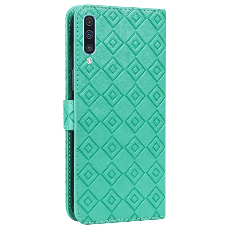 For Samsung Galaxy A30s EU Version Embossed Big Small Concentric Squares Pattern Horizontal Flip Leather Case with Card Slot & Holder & Wallet