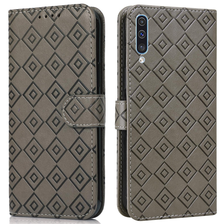 For Samsung Galaxy A30s / A50s / A50 Embossed Big Small Concentric Squares Pattern Horizontal Flip Leather Case with Card Slot & Holder & Wallet