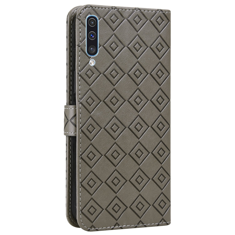 For Samsung Galaxy A30s / A50s / A50 Embossed Big Small Concentric Squares Pattern Horizontal Flip Leather Case with Card Slot & Holder & Wallet