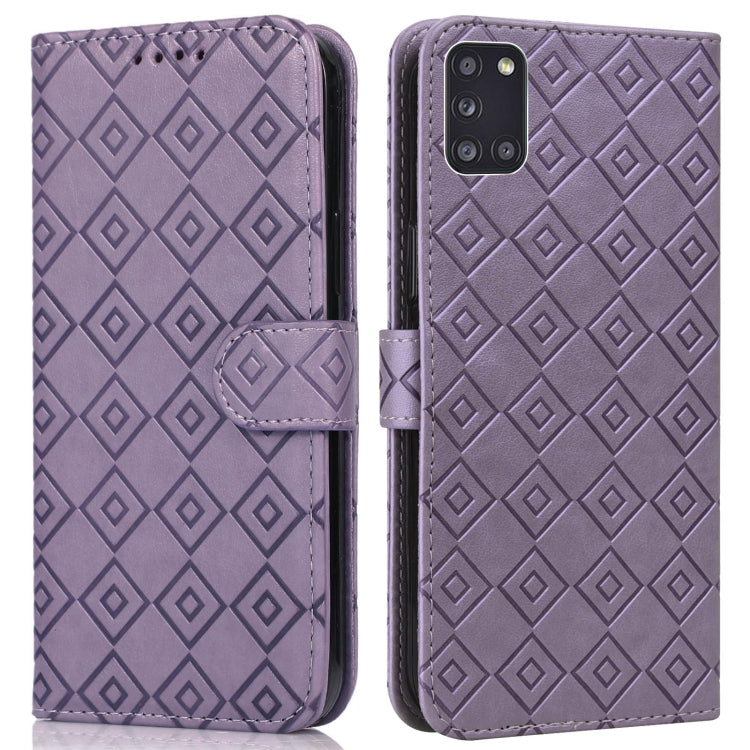 For Samsung Galaxy A31 Embossed Big Small Concentric Squares Pattern Horizontal Flip Leather Case with Card Slot & Holder & Wallet