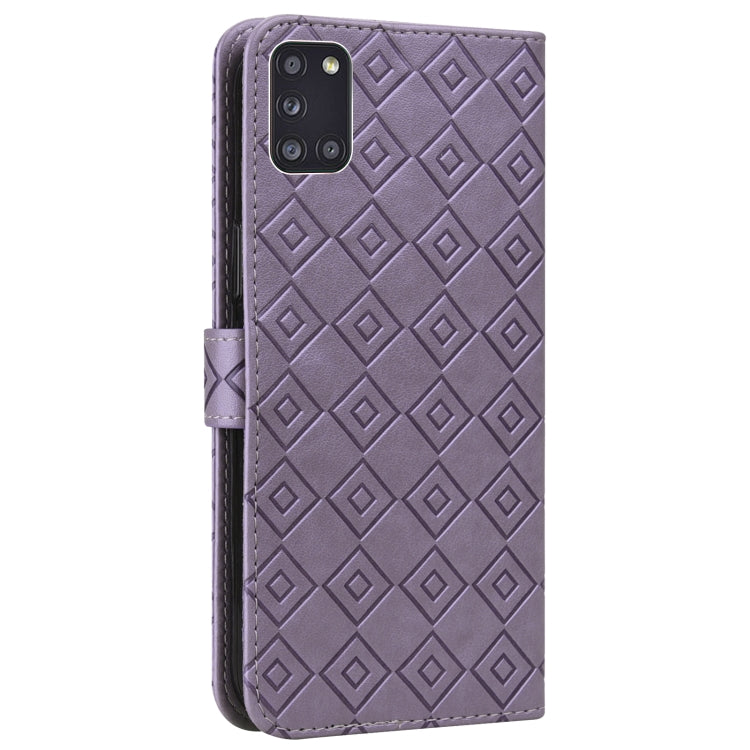 For Samsung Galaxy A31 Embossed Big Small Concentric Squares Pattern Horizontal Flip Leather Case with Card Slot & Holder & Wallet