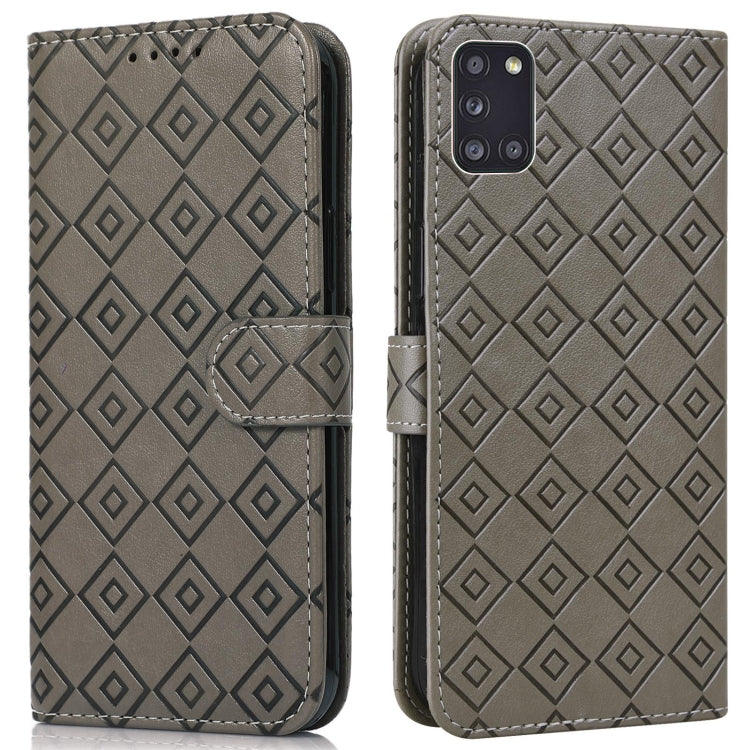 For Samsung Galaxy A31 Embossed Big Small Concentric Squares Pattern Horizontal Flip Leather Case with Card Slot & Holder & Wallet