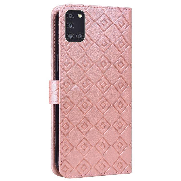 For Samsung Galaxy A31 Embossed Big Small Concentric Squares Pattern Horizontal Flip Leather Case with Card Slot & Holder & Wallet